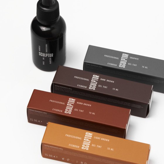 Eyebrow coloring set: 4 colors of gel paint 15 ml + oxidizer 3% 50 ml, SCULPTOR